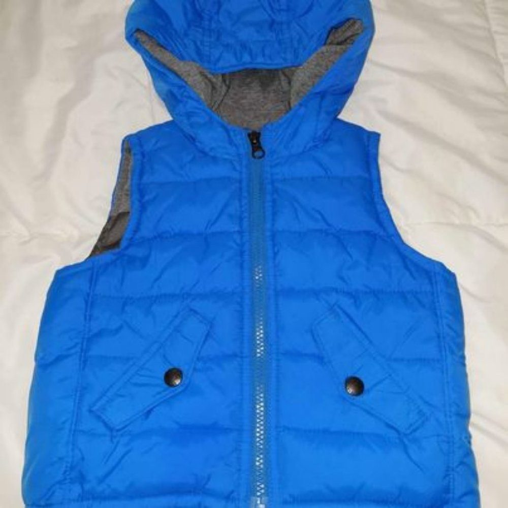 Baby Gap Blue Puffer Vest with Hood and Pockets Toddler 18-24 Months
